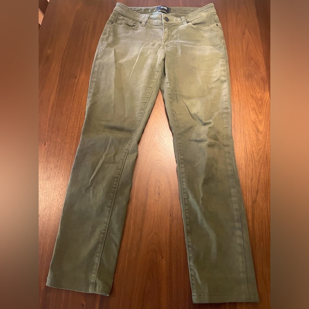 Olive green Paige jeans. Size 25. Really comfy and good fit